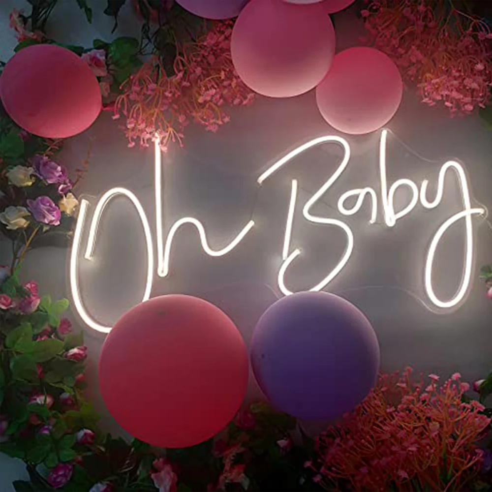 LED Oh Baby Neon Sign Personalized Sign Wall Decoration Girl's Birthday Party Proposal Background Children's Room Bedroom Decora