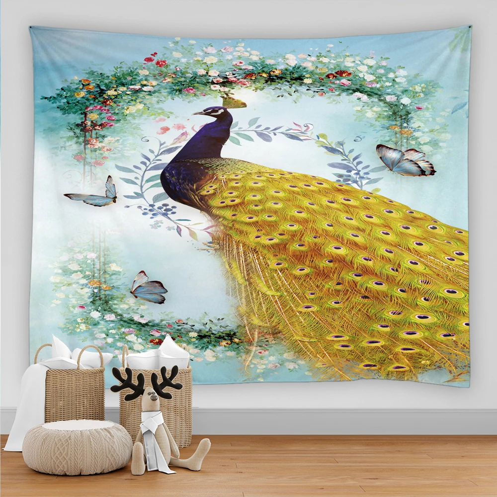 

3D Printed Peacocks Birds Tapestry Flower Plant Wall Hanging Hippie Home Decoration Aesthetic for Bedroom Living Room Wall Canva