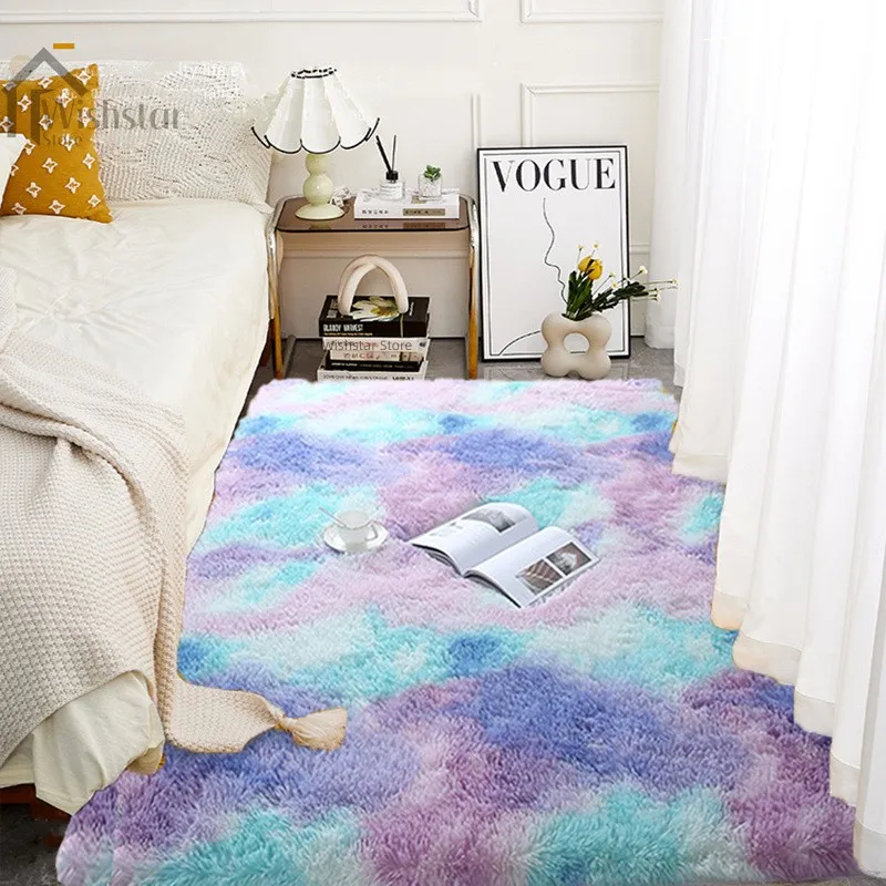 

Plush Rug Rainbow Colorful Carpet Child Room Girl Large Modern Living Room Carpet Fluffy Mat Bedside Decoration Bedroom