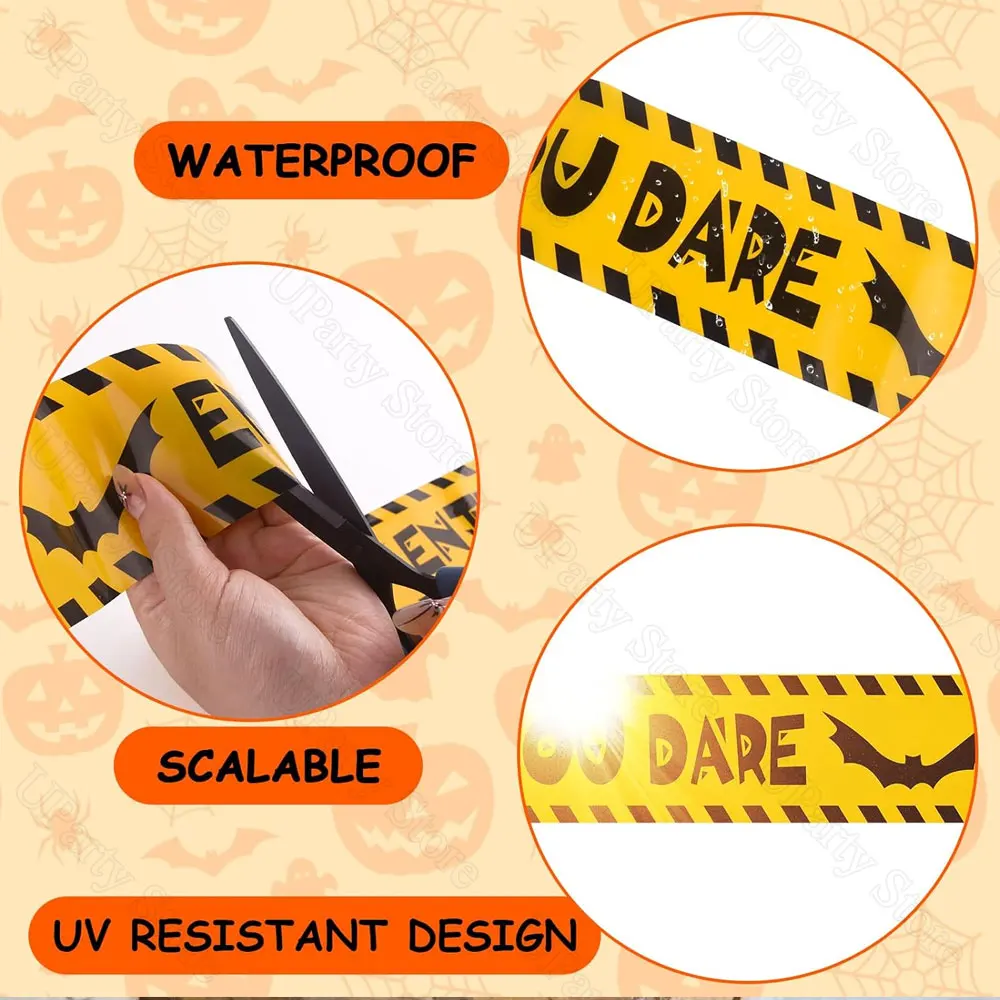 Предупреждающая лента для Хэллоуина 30 футов желтая оранжевая с зомби летучими