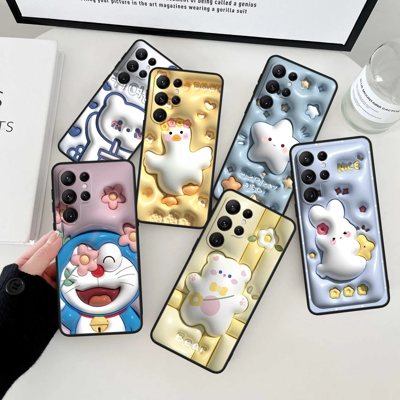 

Nonstereoscopic 3D Vision Duck Animal Black Phone Case For Samsung Galaxy S23 S22 S21 S20 FE Ultra Pro Lite S10 S10E S9 Plus 5G