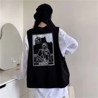 deeptown gothic streetwear anime print oversize black sweater vset women punk harajuku comic print v neck grey jumper female top