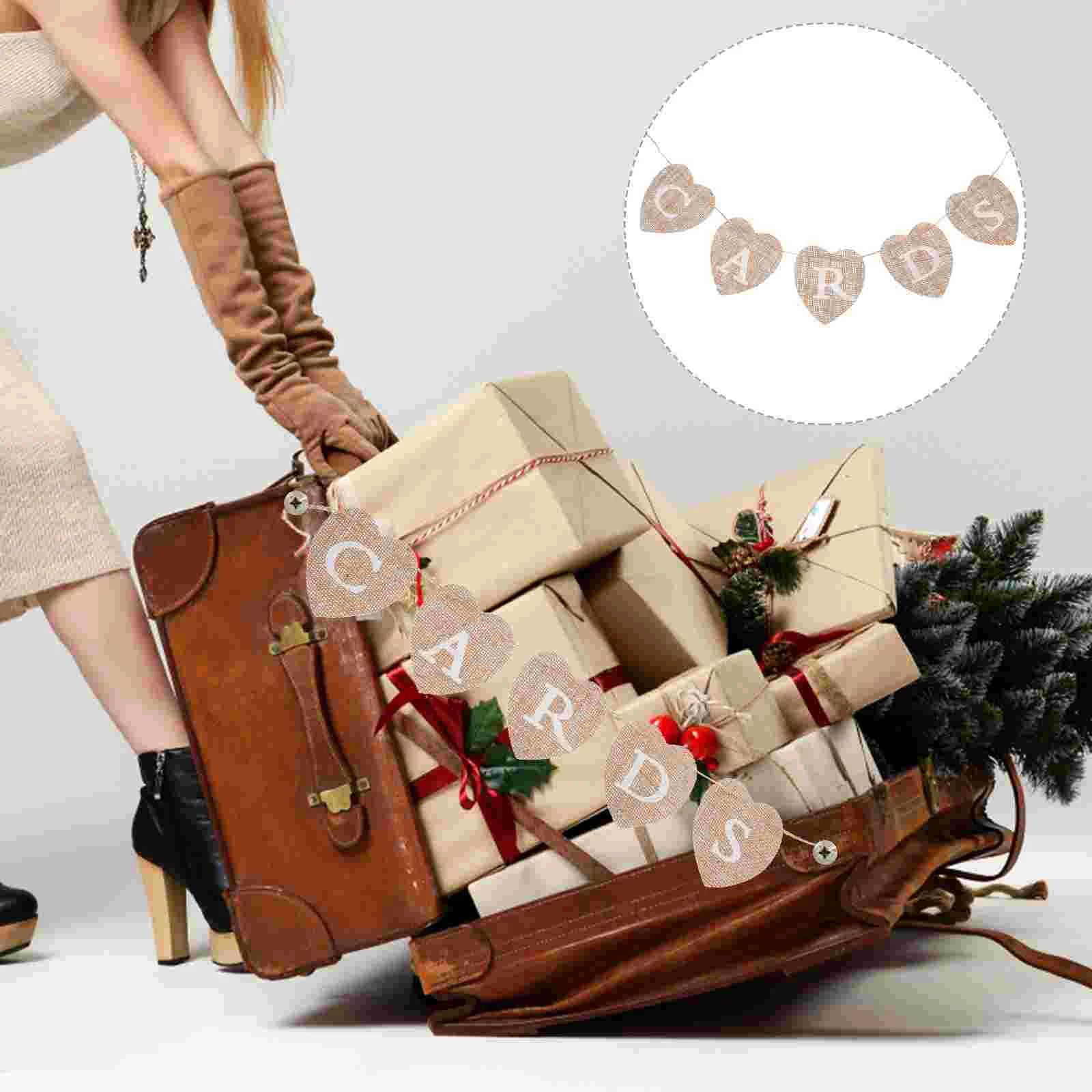 

Chirtmas Decor Burlap Banner Letters Wedding Decor Christmas Party Hanging Bunner Heart Decor Box Cards Party Photo