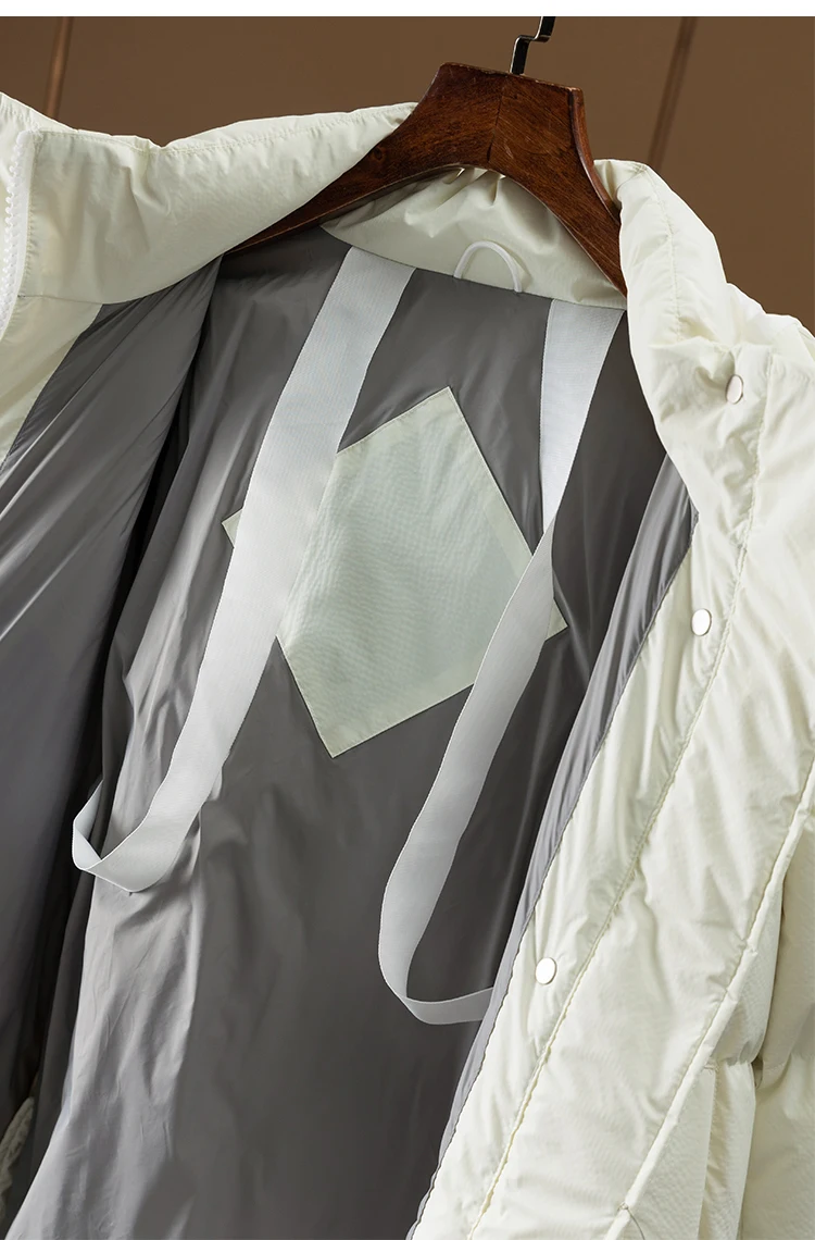 Winter Long Puffer Jacket  95%  White Duck Down Polyamide Basics Wide-waisted Zipper Jackets for Women  Casaco Feminino Inverno