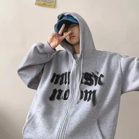 autumn and winter zipper hooded sweatshirts male loose letter printing hooded korean version casual sports fleece jacket