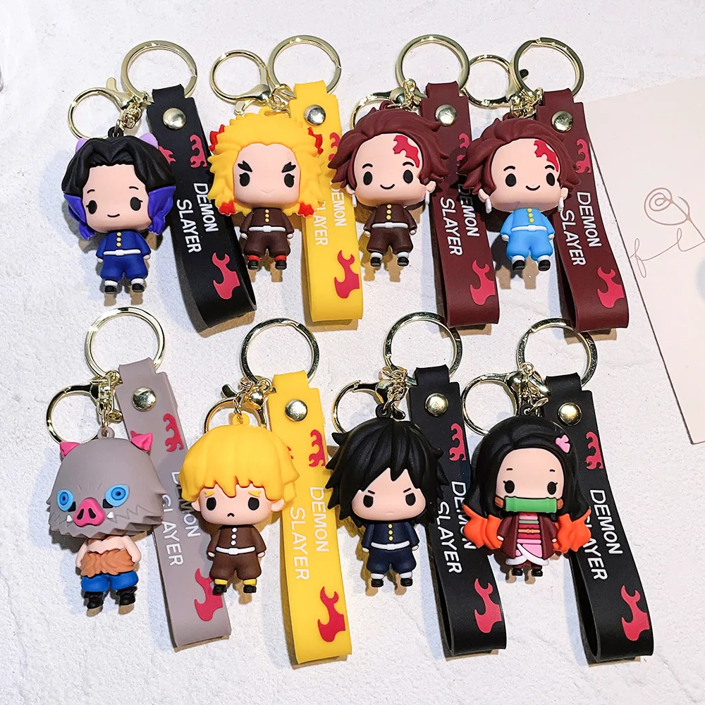

Kimetsu No Yaiba Keychain Anime Cute Tanjiro Kamado Figure Keyring Pendent Car Key Chian Accessories Toy Gift for Kids Men Women