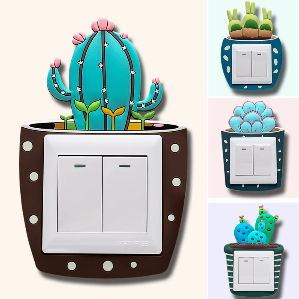 

Luminous Cactus Switch Cover Sticker Succulent Sockets Wall Stickers Home Decor Living Room Background Bathroom Toilet Decals