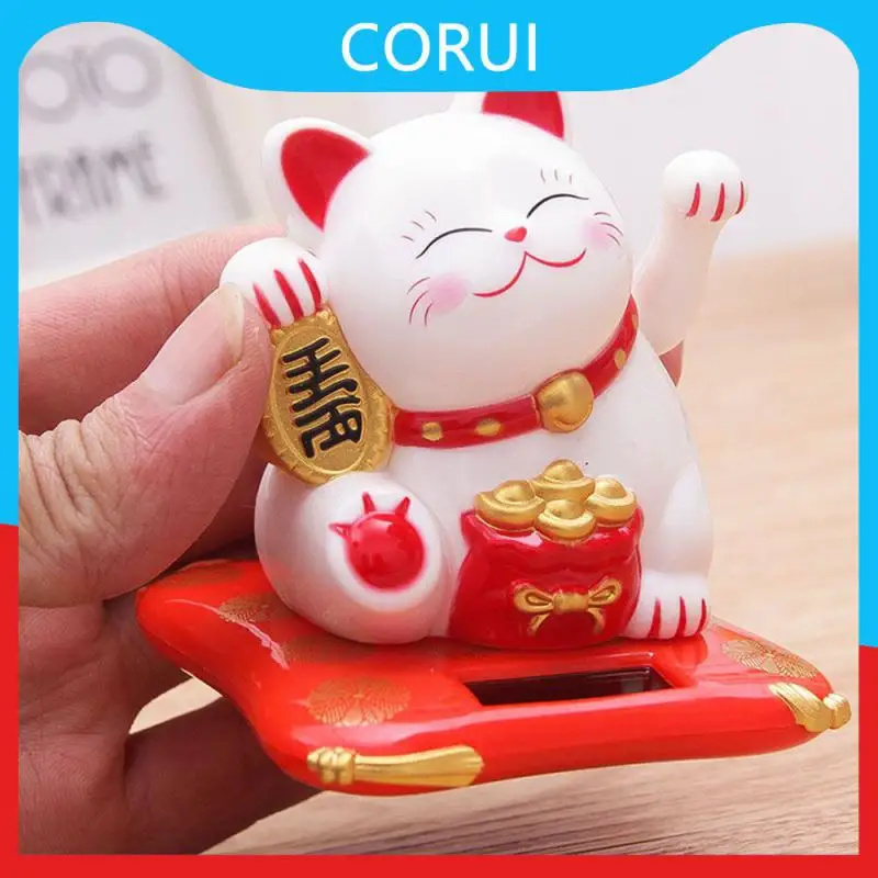 

Creative Birthday Gift Fortune Crafts Figurines Shaking Hands Welcome Cat Solar Powered Miniatures Home Decoration Ornament Cute