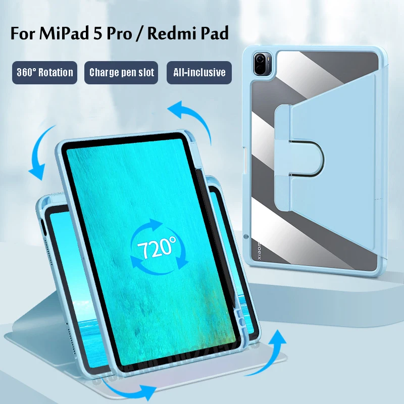 Case For RedMi Pad 10.61" 2022 With Pen Slot Cover 360 Degree Rotation For XiaoMi Mi Pad 6 5 Pro 11" 2023 sleep/wake Stand Funda