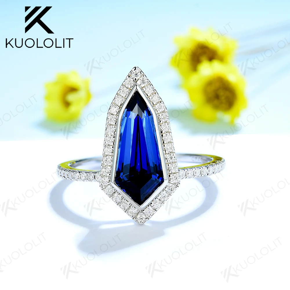 

Kuolit Lab Grown сапфировое кольцо для женщин и мужчин однотонное 18 к 14 к белое золото Moissanite Shield Shape набор для помолвки свадьбы