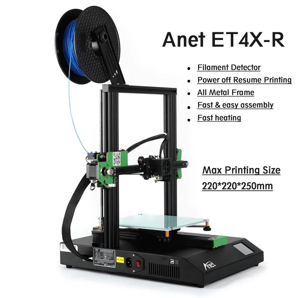 

New All Metal Anet ET4X-R 3D Printer Auto Loading Filament Detection Resume Printing Max Printing Size 220*220*250mm