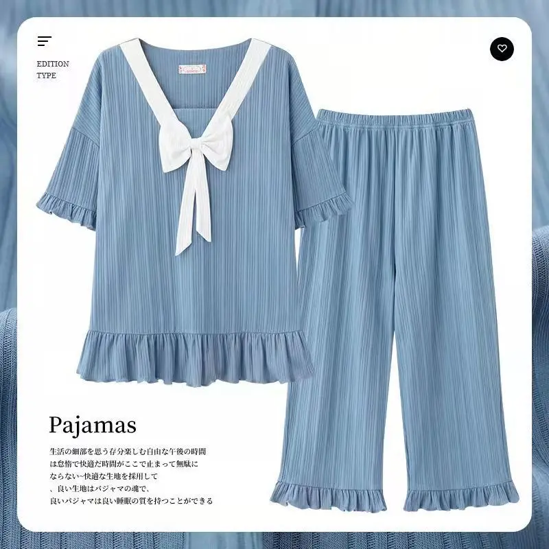 Capris Pajamas for Women Summer Shorts Kawaii Moon Giraffe Clouds Printing Lovely Homewear Cotton Summer Sleepwear Pijamas Woman