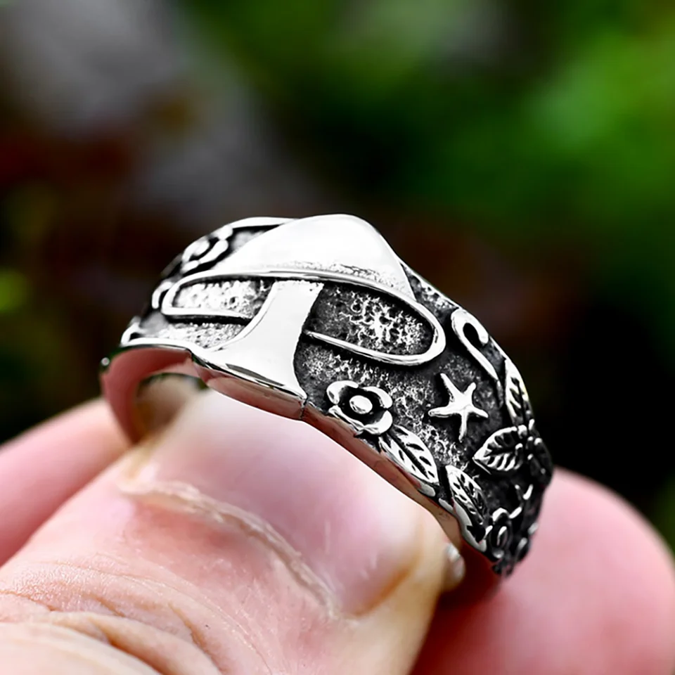 

Unique Vintage Nordic Fashion Mushroom Ring for Men Women Stainless Steel Creative Plant Ring Simple Jewelry Gifts Wholesale