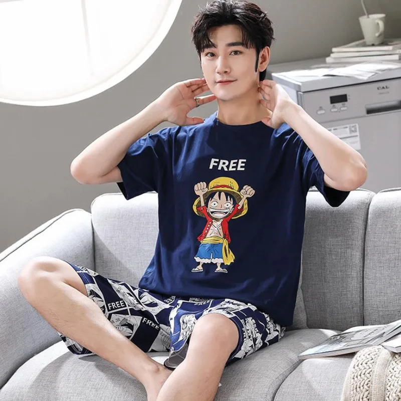 4XL 5XL Big Size Pajamas For Mens Anime Luffyed Print Loungewear Summer Short Sleeve Home Clothes Pijama Hombre Free Shipping