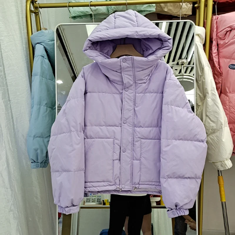 2021 Winter New Women's Cotton Jacket Loose Solid Color Sweet Beauty Office Ladies Jacket Hooded Warm Pocket Elegant Jacket