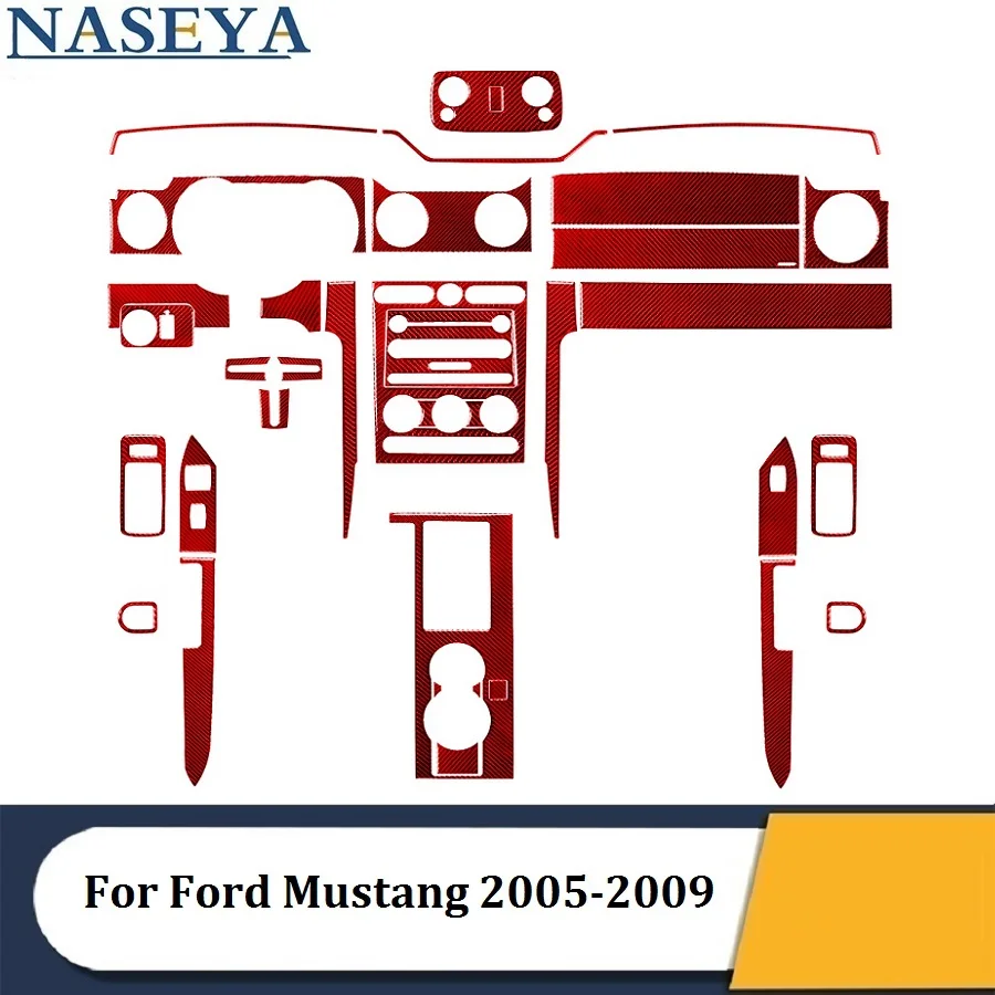 

Для Ford Mustang 2005-2009 полный набор различных частей красные наклейки из углеродного волокна аксессуары для украшения интерьера автомобиля