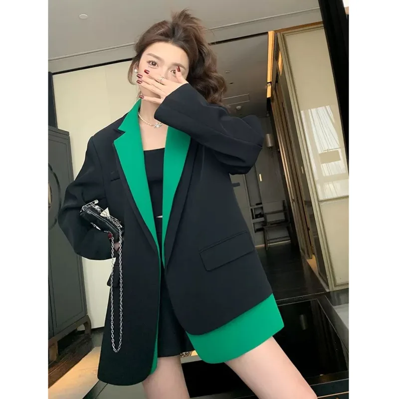 

High-end Explosions Street Black Contrast Suit Jacket 2023 Popular Korean Casual Fashion Women's Suit Tops