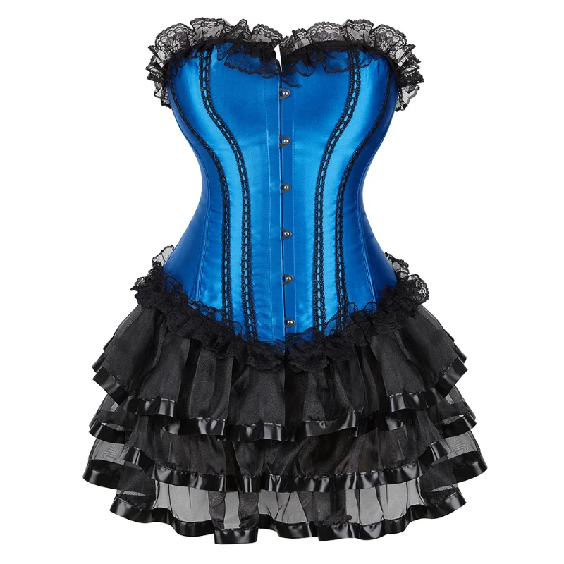 

Women Corset Dress Vintage Lace Up Corsets and Bustiers with Mini Tutu Skirt Burlesque Corset Lingerie Tops Skirt Sets S-6XL