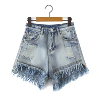 womens 2022 summer new hot selling street ins tide cool frayed patch hem raw edge single button denim shorts