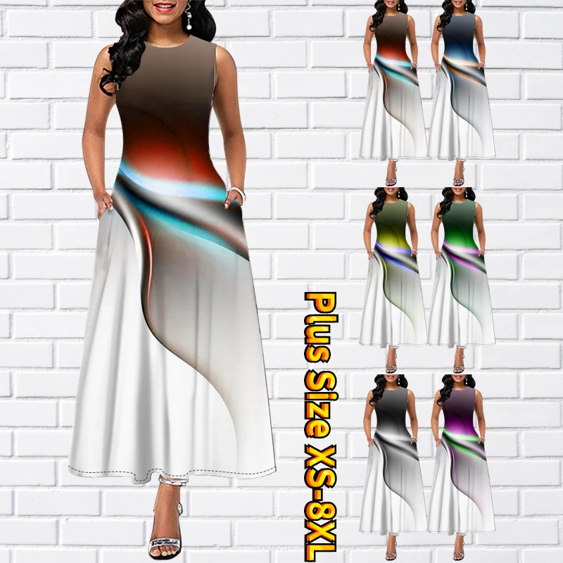 

Женская облегающая юбка без рукавов, новое дизайнерское праздничное платье с принтом и круглым вырезом, свободная Юбка До Колена, модная юб...