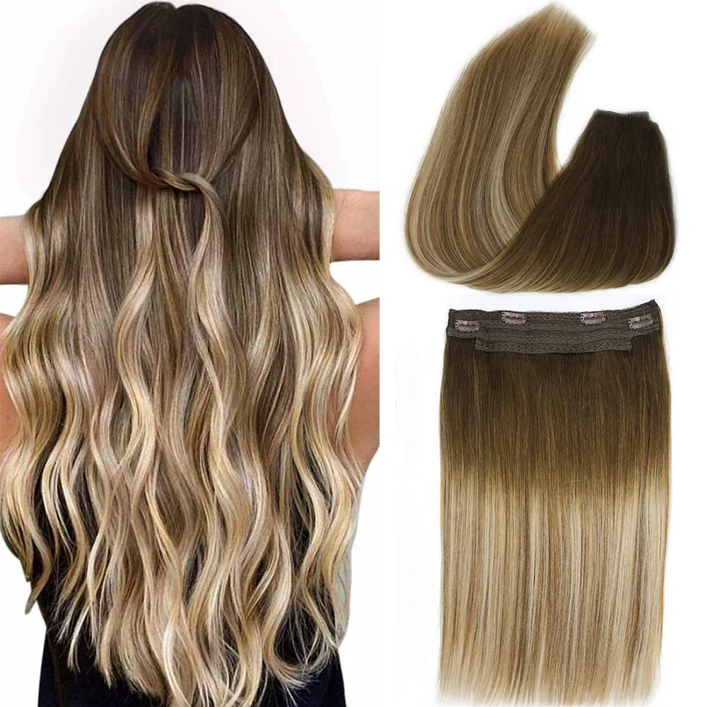 

Halo Hair Extensions Natural Straight Fish Line Human Highlight Color Headband Hidden Secret Wire One Piece Remy Hair Popukar