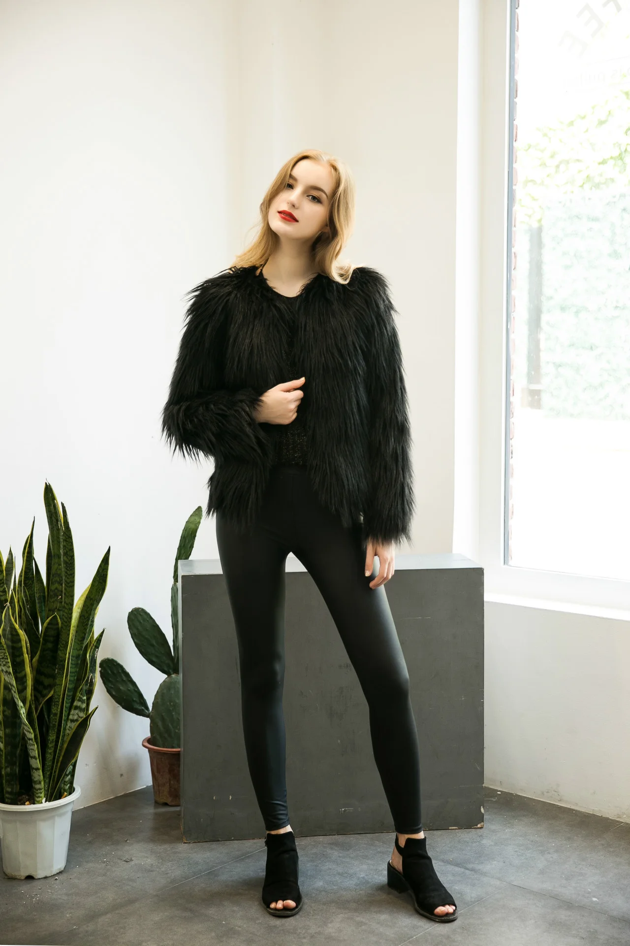 ICCLEK Imitation fur coat autumn and winter women's long hair coat Long Sleeved women's falling wool
