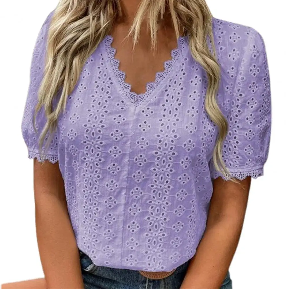 

Женская офисная блузка, Элегантная Модная кружевная комбинированная блузка с V-образным вырезом и коротким рукавом, Женская кружевная комб...