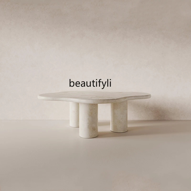 Журнальный столик ваби песочный травертин дизайнерский небольшая квартира