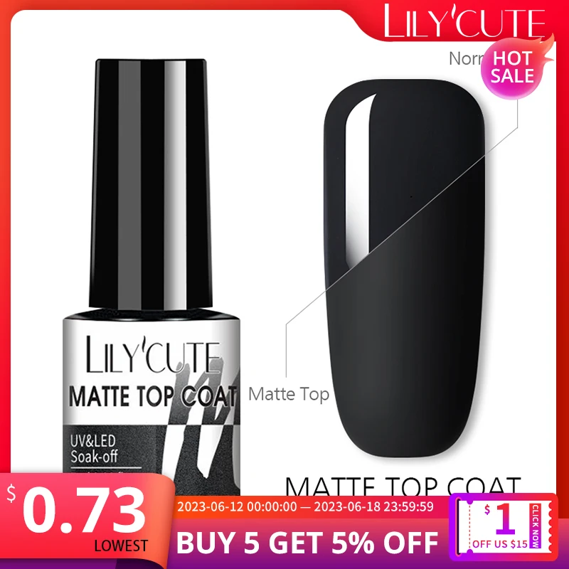 LILYCUTE 7ML Matte Top Coat Varnish For Nail Art Matte Color Gel Matte Top Coat Need Soak-Off UV LED Gel Nail Polish Hybrid