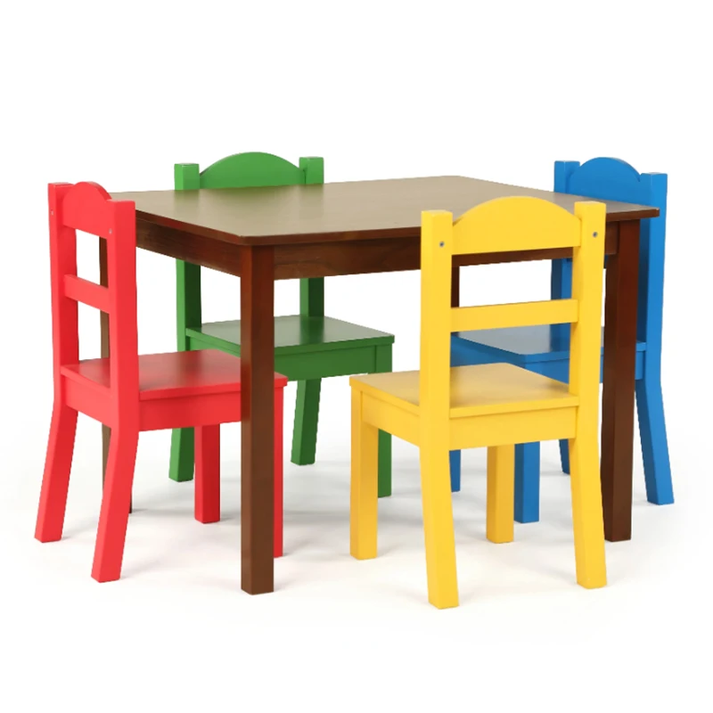 

Humble Crew Summit Collection Kids Wood Table Chairs Set, White & Primary