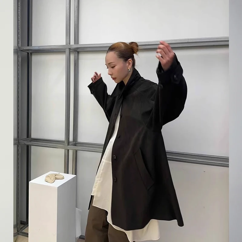 Высокая версия низкий корейский Sle экологически чистый замшевый кожаный плащ