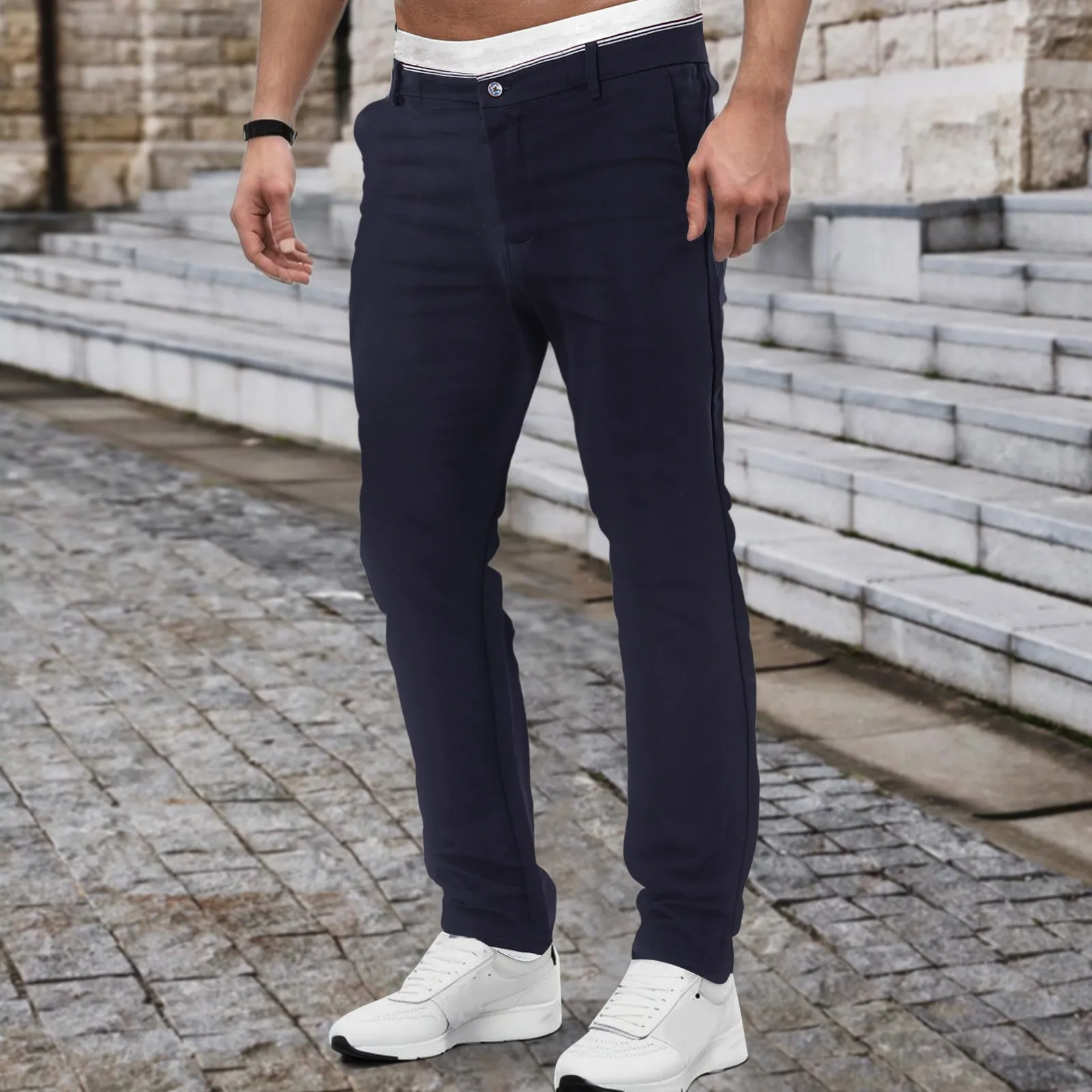 

2022 Spring Autumn England Work Stretch Pants Men Business Fashion Slim Fit Grey Blue Black Casual Pant Male Casual Trousers