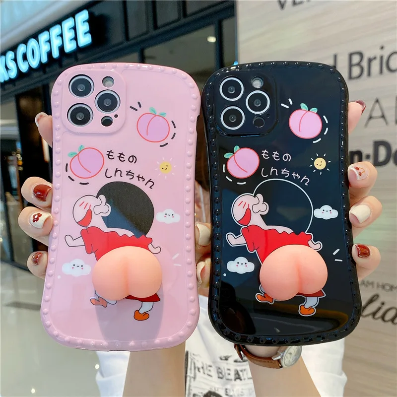 

New Crayon Shin-Chan Ass Phone Case For iPhone 11 12 13 Pro Max 7 8 Plus Xr Xs Max With Decompression Soft Cute Silicone Butt