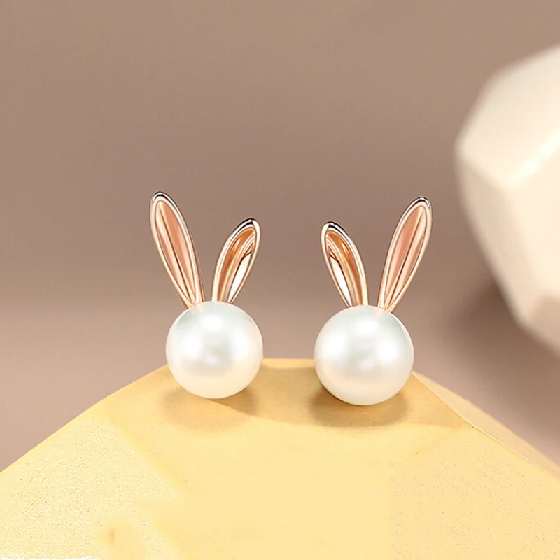 

S925 Silver Rabbit Pearl Ear Studs for Women High Sense Small Group Design Gifts for Girlfriends Fashion High-end Jewelry