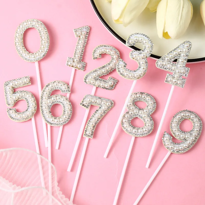 

1Pc Number Cake Toppers Glitter Rhinestone 0-9 Digital Cake Decorations For Happy Birthday Wedding Party Decoration Baby Shower