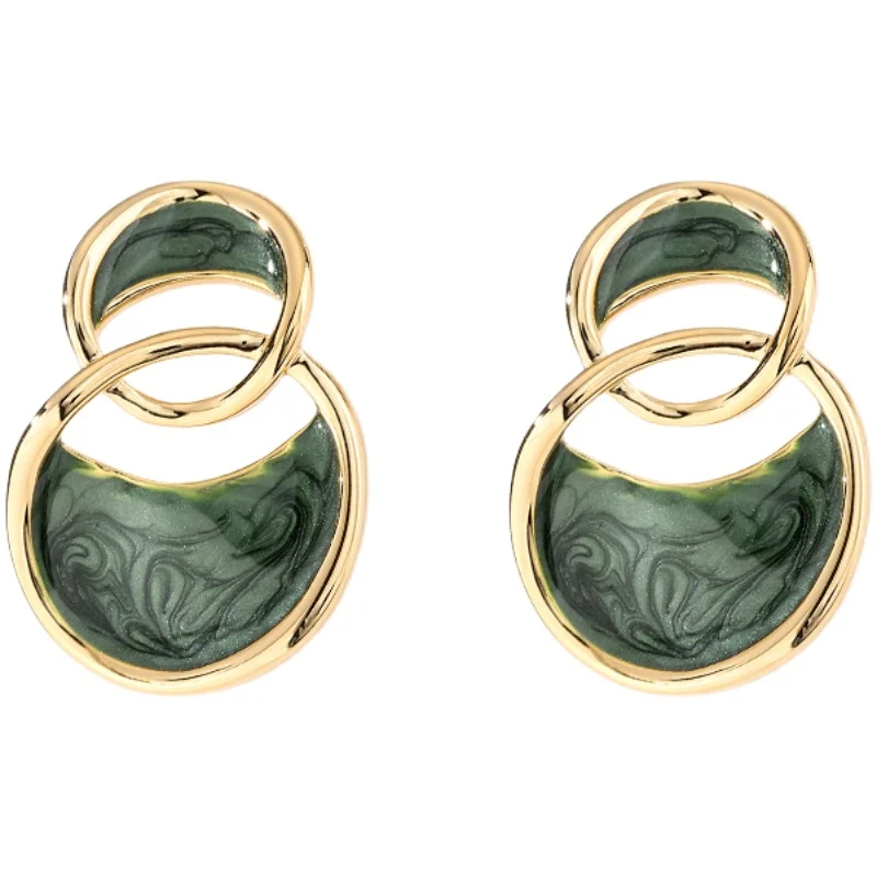 

French Style High Sense Online Influencer Eardrops Women's Irregular Curved Surface Thousand Mountain Green 2022 New Earrings