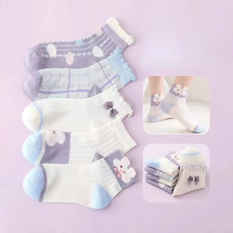 

5 Pairs Children's Socks 0-12Years Kids Socks Spring Summer Baby Boys Girls Cotton Mesh Breathable Thin Soft Clothes Accessories