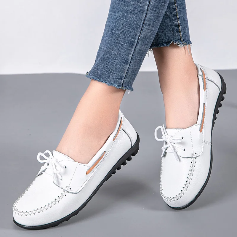 

Spring Women Casual Shoes Autumn Lace Up Leather Flats Sneakers Plus Size Women's Moccasins Wear-resistant Loafers Zapatos Mujer