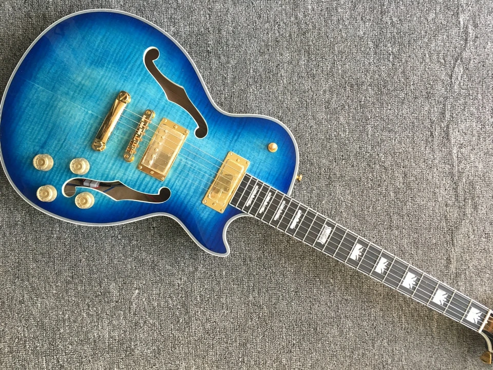

Classic custom jazz guitar shop 58 blue LP electric guitar,Mahogany solid body with F holes guitarra,Free shipping
