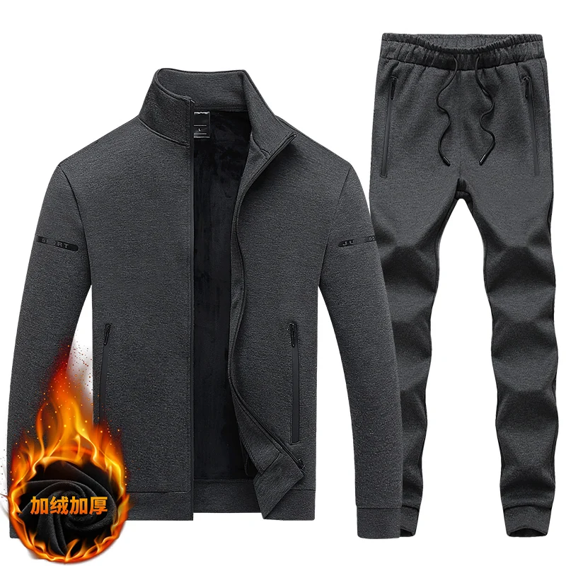 

Новый зимний мужской повседневный спортивный костюм из нейлона в римском стиле с воротником-стойкой кардиган на молнии флисовый костюм из ...