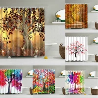 colorful plant trees scenic forest shower curtains bathroom curtain frabic waterproof polyester bath curtain with hooks