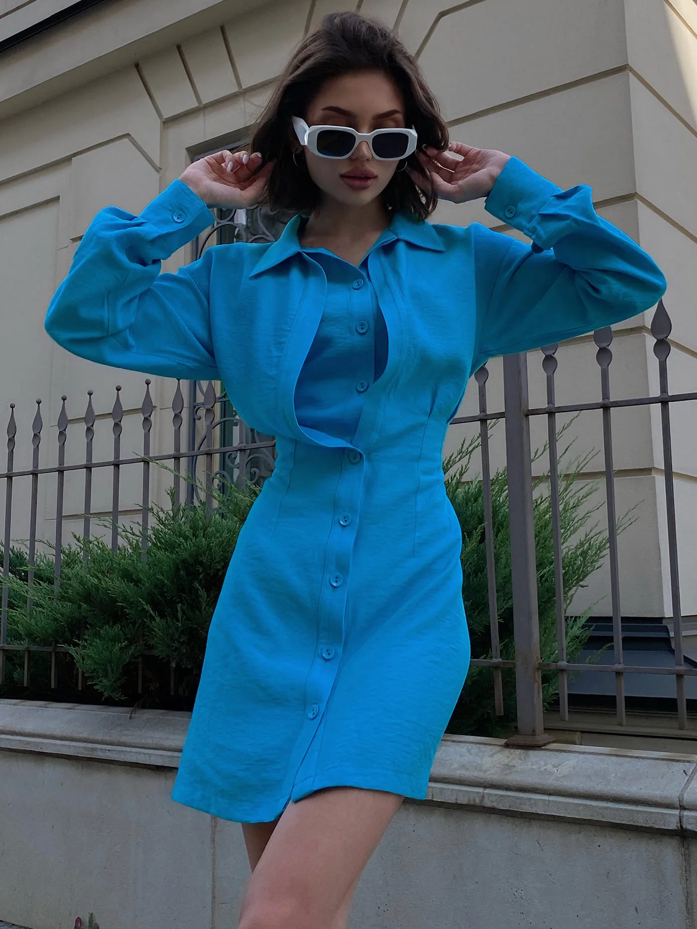 

2023 Spring Office Women's Vestido Casual Mini Shirt Dress Double Lapel Long Sleeve Elastic Waist Shirt Fashion Street