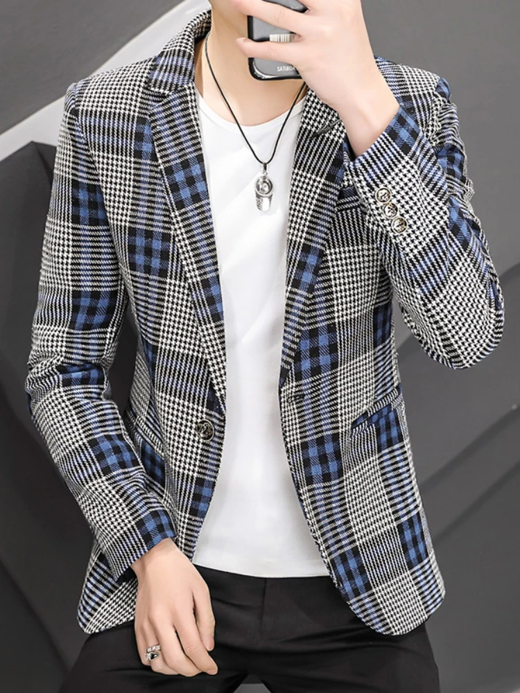 Новинка 2023, модный брендовый Мужской Блейзер, повседневный деловой приталенный Блейзер в клетку для молодых и красивых формальных платьев, пиджак, Костюмный пиджак, пальто 3XL