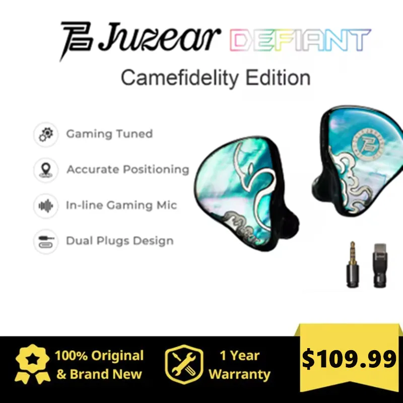 Фото Наушники Juzear x Z Reviews Defiant Gaming Fidelity 1DD+3BA IEMs с игровой настройкой, сменным разъемом Type-C и микрофоном 3,5 мм №1