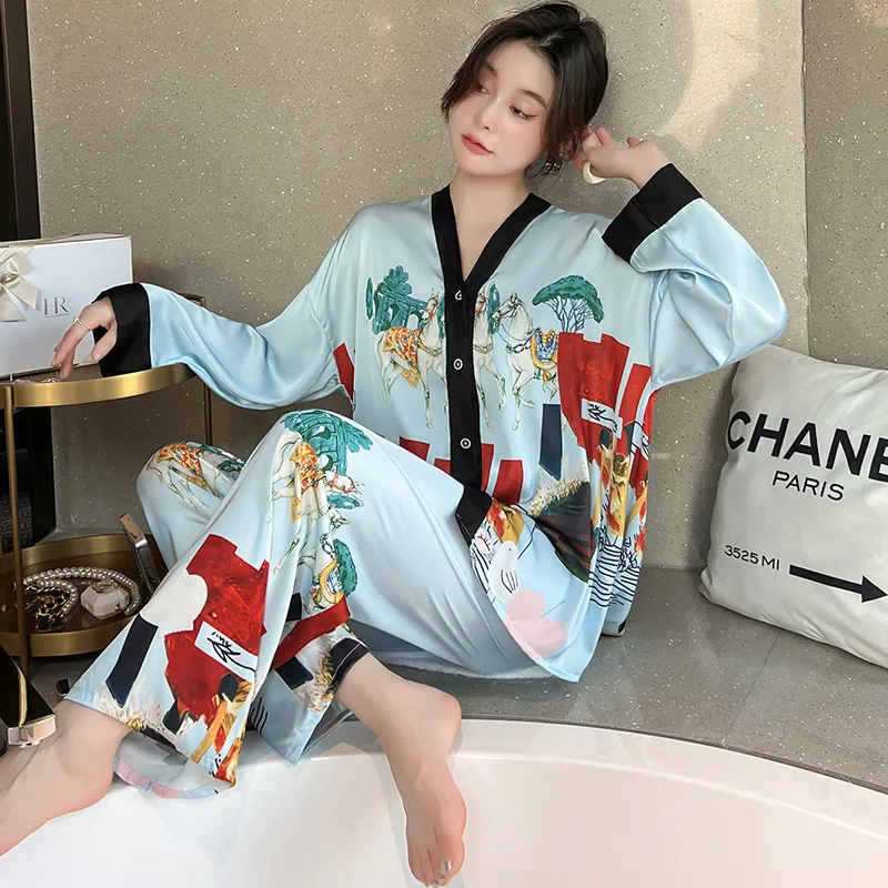 Women Set Of Two Fashion Pieces For Women Silk Nightgown Pajama Set Women Pijama Set Satin Womens Outfits Designer Clothes