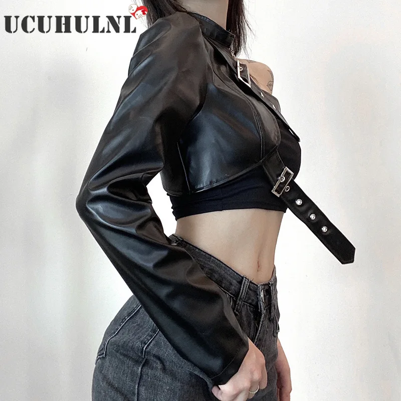 УКОРОЧЕННЫЙ ТОП Ucuhulnl в стиле хип-хоп из искусственной кожи пикантная куртка панк