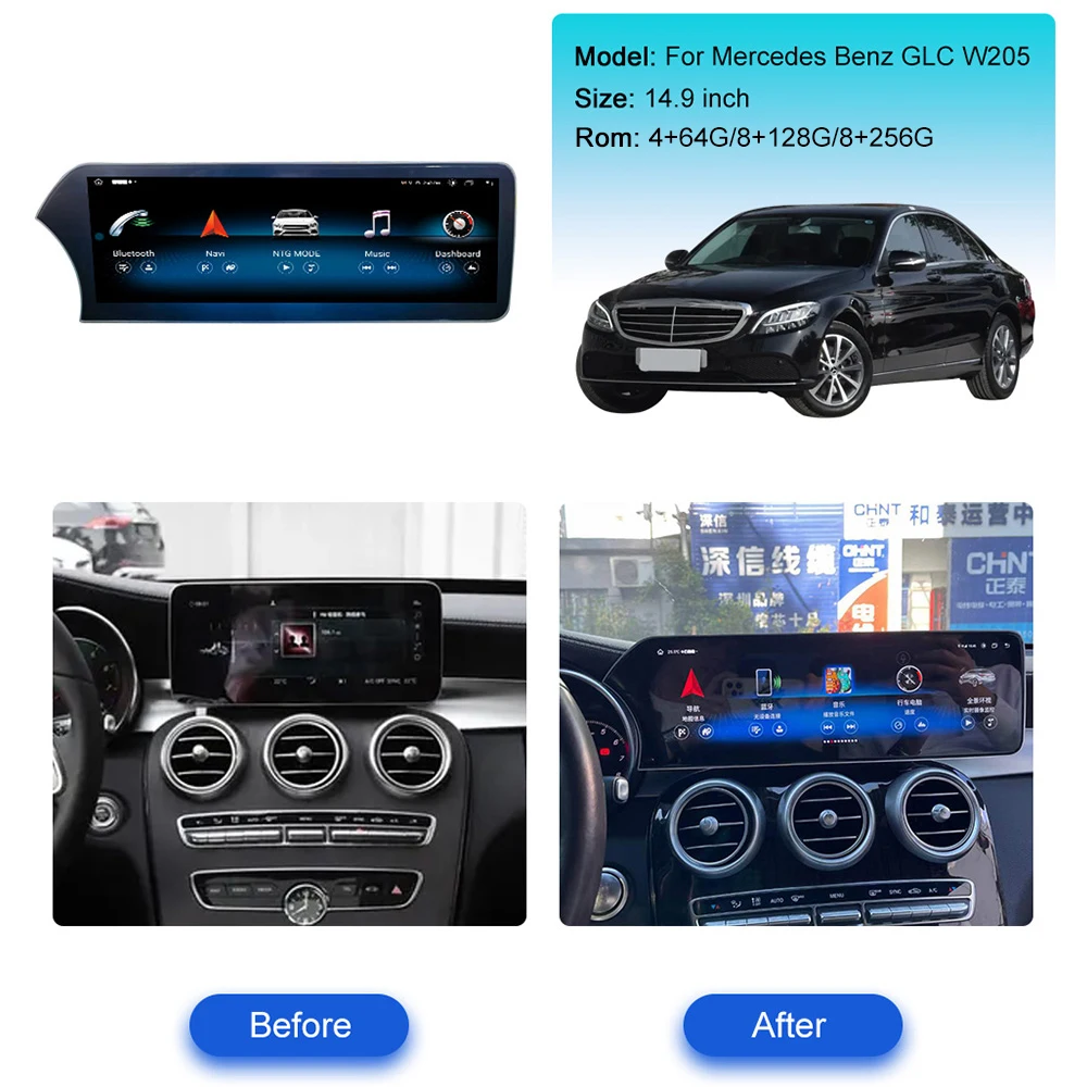 14 9 &quotAndroid длинный экран Carplay Auto для Mercedes-Benz GLC w205 автомобильный радиоприемник