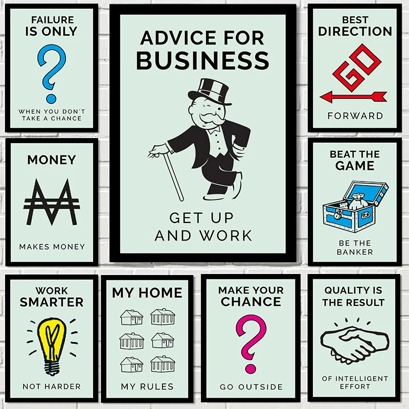 

Modern Motivational Quote Cartoon Poster, Canvas Painting, Monopoly Slogans, Wall Art for Home, Living Room Decor, Frameless