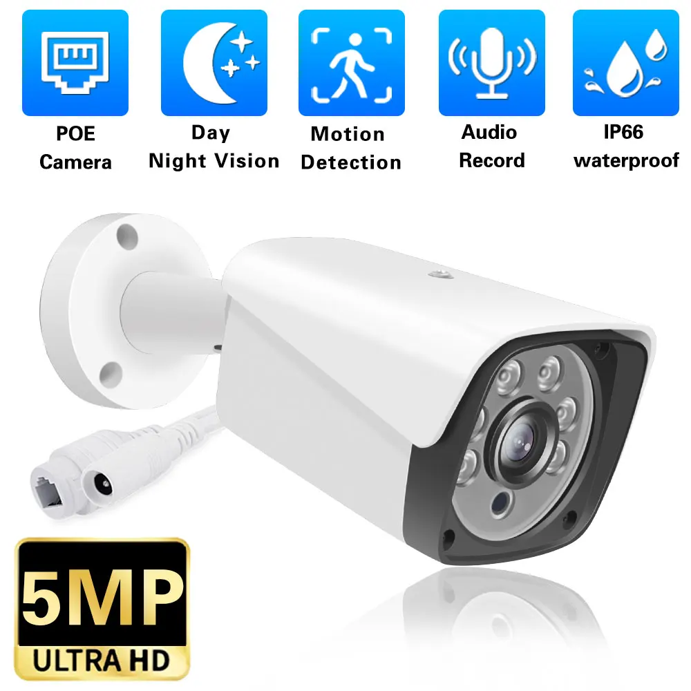 

5MP IP Camera Outdoor H.265 Bullet CCTV Array Night Vision IR 5MP POE Video Security Camera