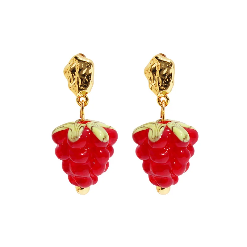 

Women Strawberry Glass Brass Stud Earrings